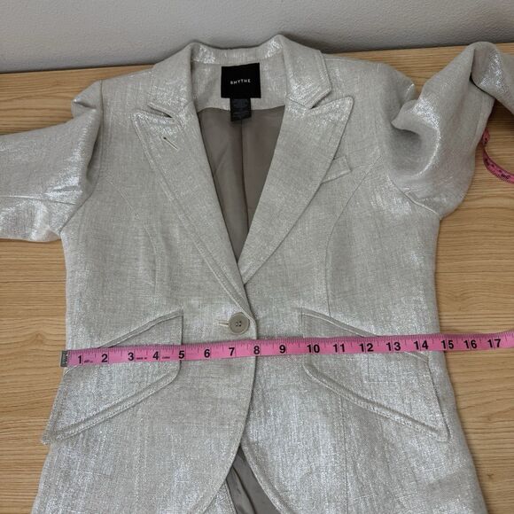 Smythe 100% Linen One Button Blazer Pewter Size 2 Career Office Siren Mob Wife - Picture 9 of 12